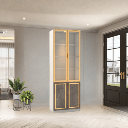 ตู้โชว์กระจก WISDOM DESIGN FURNITURE รุ่น GS-801 80 ซม. สีขาว/บราวน์มาร์เบิ้ล_2